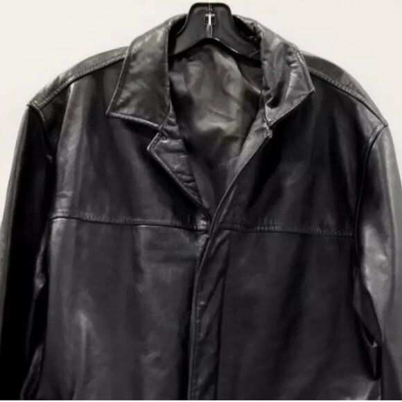 Vintage Y2K Banana Republic Leather Jacket L Blazer Men’s Moto Western Trench - Picture 2 of 10